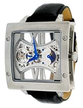 Adee Kaye #AK6019-M Men's Esqueleto Mechanical AM/PM Indicator Leather Strap Watch