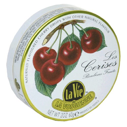 La Vie de La Vosgienne Les Cerises Bonbons Fruits, Cherry Drops, 2-Ounce Tins (Pack of 15) by Hard Candy