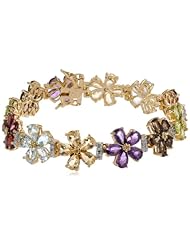 18k Yellow Gold Plated Sterling Silver Multi-Gemstone and Diamond Flower Bracelet, 7.25"