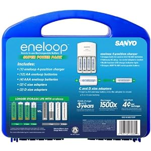 Sanyo Eneloop nguyên bộ: sạc + pin + adaptor cực tiện lợi
