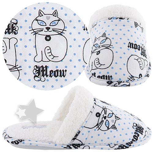 Meow Cat Blue Slippers for Women XL 11