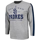 MLB Boys' San Diego Padres Roll Out Long Sleeve Crew Neck Overdyed Tee (Steel Heather/Athletic Navy, Medium)