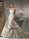 White Satin Wedding Gown with Draped Skirt and Beaded Embelishments