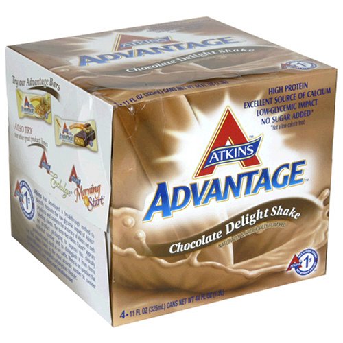 Atkins Advantage Shake, Chocolate Delight, 4-Count Box of 11-Ounce Cans (Pack of 6) by Atkins