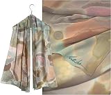 ULRIKE Oblong Chiffon Silk Wrap - Muted organic abstraction in mauve, brown, peach, dove, raspberry, lemon, and aquamarine.