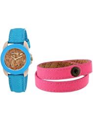 Sprout Womens ST/1064BLPKST Blue Organic Cotton Strap Watch and Cork Bracelet Set