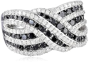 Sterling Silver Black and White Diamond (1 1/2cttw, I-J Color, I3 Clarity) Twisted Ring, Size 6