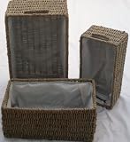 SEAGRASS STORAGE LOG BASKET WITH HANDLE-LINED.Set/3
