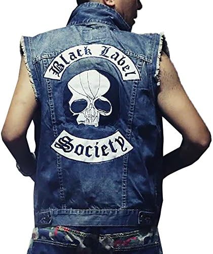 Men's Retro Ripped Sleeveless Casual Lapel Denim Jean Vest Moto Jacket Waistcoat
