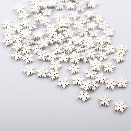 100pcs Christmas Snowflake White Wooden Buttons 2 Holes 18mm