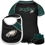 Philadelphia Eagles Infant Black-Green Creeper, Bib & Bootie Set (18 Months)