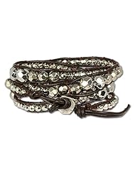 SilberDream leather bracelet brown with grey metal balls