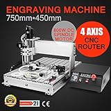 Eteyo 4 Axis Router Engraver/engraving CNC 6040z Four Axis Pcb's Drilling and Milling Machine Professional with 800w VFD Spindle and 1.5 Kw Inverter