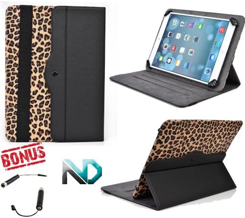 Tablet Case Stand - Compatible with Trio Stealth G2 TRIOSTLG2 8" device (Black and Leopard Print) Universal for 7 - 8.1" tablets 360 Rotating Case and Bonus NextDia Mini Stylus