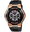 CASIO WOMEN'S BABY G WATCH ROSE GOLD AND BLACK WITH CRYSTALS BGA111-1B