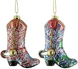 Set of 2 Sparkling Western Style Cowboy Boots Christmas Ornaments