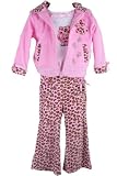 B T Kids Baby Infant Girls Pink Fleece Pink Leopard Print 3 Pc. Pant Set