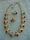 1950s Goldtone and Red Rhinestone Choker