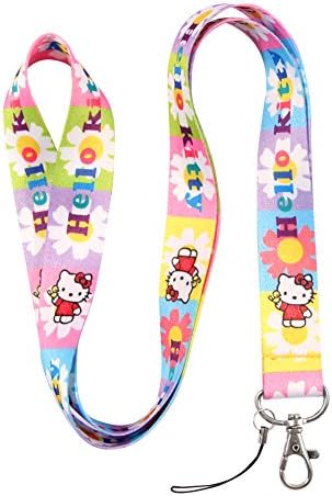 Rainbow Colorful Flower Cat Keychain Key Chain Lanyard Straps with Mini Silver Steel Spring Clips (MCL-166)