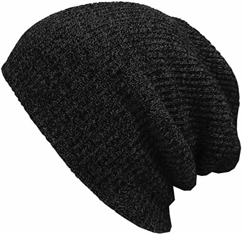 Black Knit Men's Women's Baggy Beanie Oversize Winter Hat Ski Slouchy Chic Cap Skull