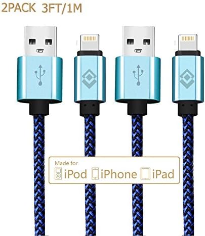Lightning Cable,[2-Pack] 3ft/1m USB Cable Nylon Braided tangle-free High Speed Data Sync Charger cord with Aluminum Heads for Apple iPhone 6/6s/5/5s/5c Plus iPad iPod iPad Air Mini (blue)