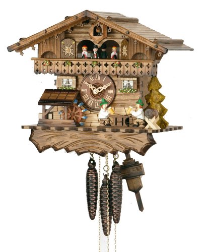 Hekas 1-Day Musical Cuckoo Clock with Moving Bell ringer and Turning Water Wheel