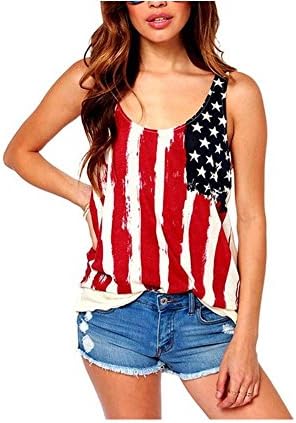 Women American Flag Print Wave Tank Top (Large)