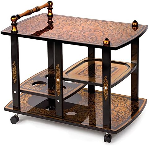 Retro Chic Khokhloma Serving Wooden Coffee Table on Wheels Black