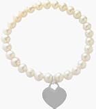 White Pearl Heart Tag Stretch Bracelet