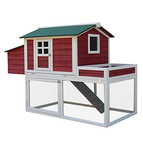 Pawhut 63″ Farmhouse Wooden Chicken Coop with Display Top, Run Area ...