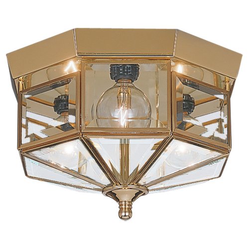 Sea Gull Lighting 7661-02 3-Light Hall and Foyer Ceiling Fixture, Clear Beveled Glass Panels and Polished Brass