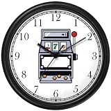 Slots or Silver Slot Machine Gambling or Casino Theme Wall Clock by WatchBuddy Timepieces (Slate Blue Frame)