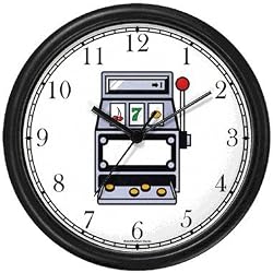 Slots or Silver Slot Machine Gambling or Casino Theme Wall Clock by WatchBuddy Timepieces (Slate Blue Frame)