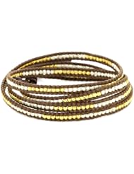 Chan Luu Gold Vermeil and Silver Bead Brown Leather Wrap Bracelet