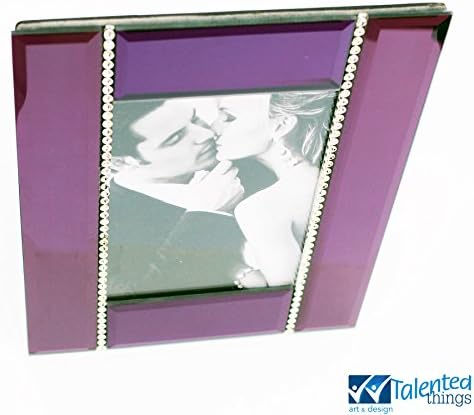 Mirror Picture Frame in Purple with elegant rhinestone details. WEDDING COLLECTION - Bling, Beveled, Mirrored - Very Girly! - 4 x 6-inch - 4x6