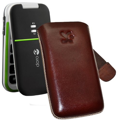 Suncase Ledertasche (Lasche mit R&uuml;ckzugfunktion) f&uuml;r Doro PhoneEasy 410gsm braun Preisvergleich