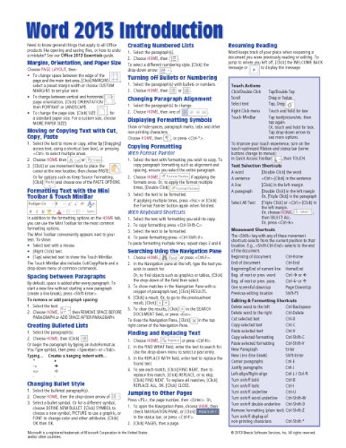 Microsoft Word 2013 Introduction Quick Reference Guide (Cheat Sheet of Instructions, Tips & Shortcuts - Laminated Card)
