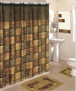 18 piece Bath Rug Set-shower curtain & towels- Leopard