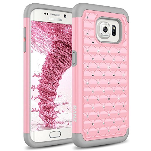 Galaxy S7 Edge Case, RANZ Grey/ Pink Spot Diamond Studded Bling Crystal Rhinestone Dual Layer Hybrid Cover Silicone Rubber Skin Hard Case For Samsung Galaxy S7 Edge