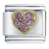 June Pink Alexanderite Birthstone Heart Italian Charms Bracelet Link