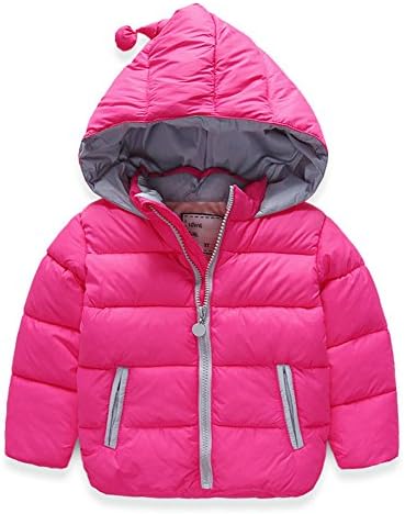 ISNOWKING Little Girls' Plus Velvet Solid Color Christmas Hats Coat (3T, Rose Red)