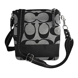 Coach Signature Stripe Swingpack Crossbody Messenger Bag Purse 42619 Black White