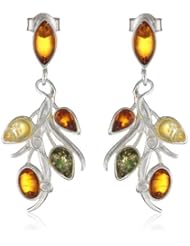 Sterling Silver Multi-color Amber Floral Earrings