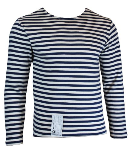 Genuine Russian Winter Issue TELNYASHKA Sweater - Navy Blue Striped Long Sleeve Top