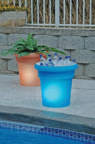 Blue Solar Lighted Beverage Tub and Planter
