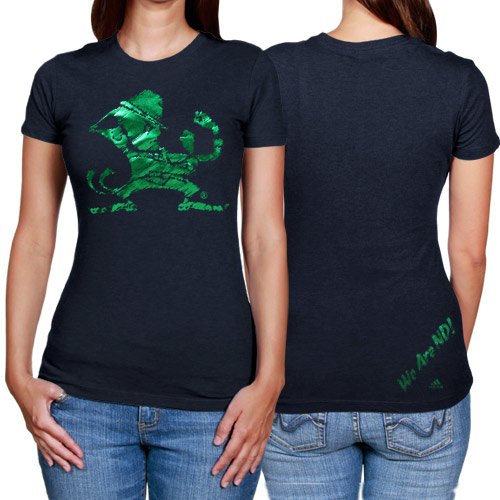 adidas Notre Dame Fighting Irish Ladies Scribbler Heathered T-Shirt - Navy Blue (Large)