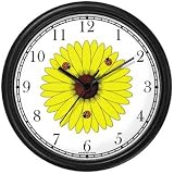 Product details for Three Lady Bugs on Black Eyed Susan Flower (Lady Bug or Lady Bird) - Ladybug - JP Animal Wall Clock by WatchBuddy Timepieces (White Frame)