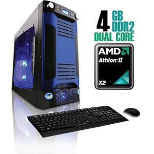 CybertronPC X-Sniper SAAN4120BRBUL, Black/Blue, AMD Athlon II X2 Dual Core , 4GB DDR2, 500GB HDD, DVDRW, ATI Radeon HD4350, 400 Watt Power Supply, No O/S, 1 Year Parts & Labor Warranty