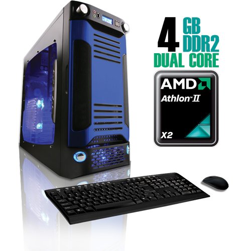 CybertronPC X-Sniper SAAN4120BRBUP, Black/Blue, AMD Athlon II X2 Dual Core 2.8GHz, 4GB DDR2, 500GB HDD, DVDRW, ATI Radeon HD4350, 400 Watt Power Supply, Windows 7 Home Premium 32-bit, 1 Year Parts & Labor Warranty