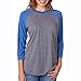 Next Level Apparel 6051 Unisex Tri-Blend 3 By 4 Sleeve Raglan - Vintage Royal & Premium Heather, Large